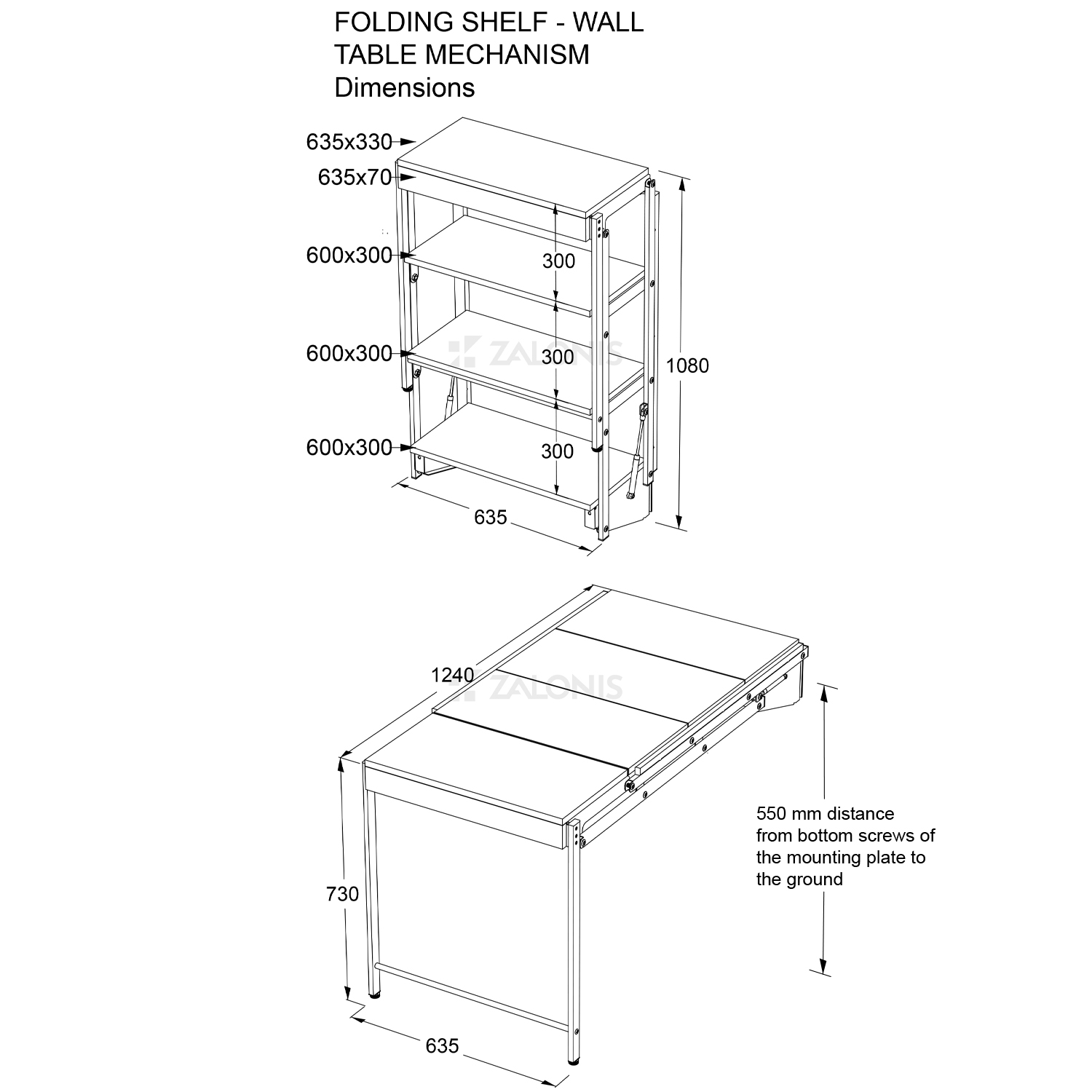 FOLDING SHELF - WALL TABLE MECHANISM FOLDING SHELF - WALL TABLE MECHANISM