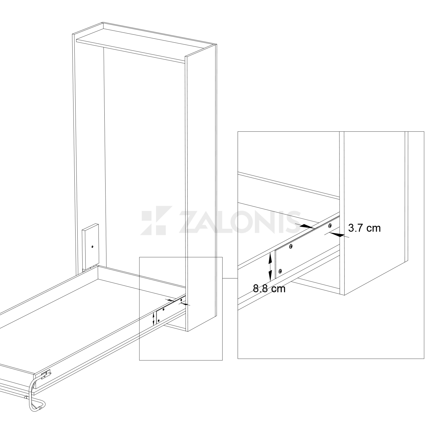 VERTICAL SINGLE WALL BED - MECHANISM AND LEG