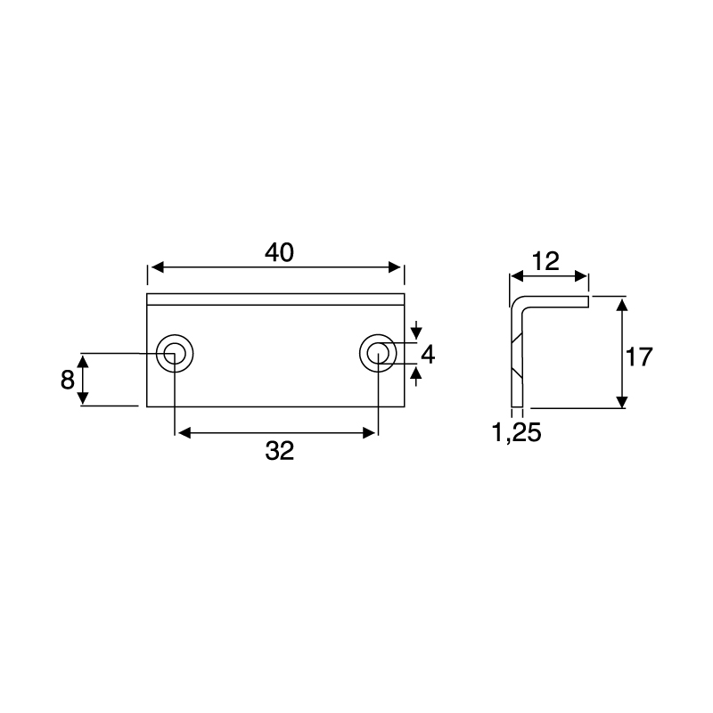 ANGLED STRIKING PLATE 40x17x12mm