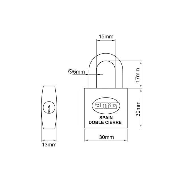 PADLOCK SHACKLE 30mm AMIG CHROME