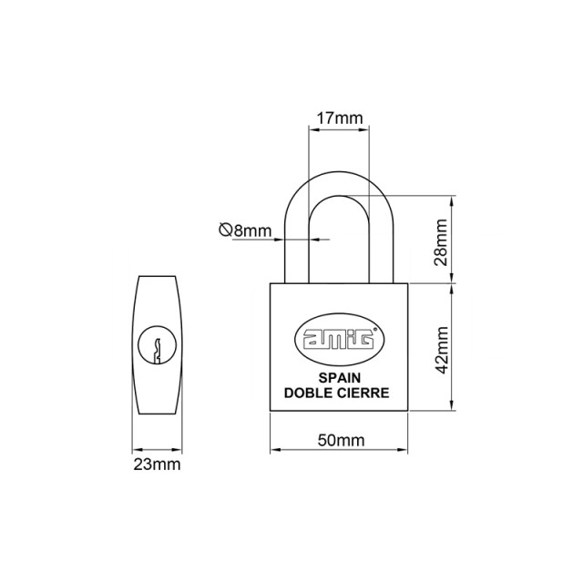 PADLOCK SHACKLE 50mm AMIG CHROME