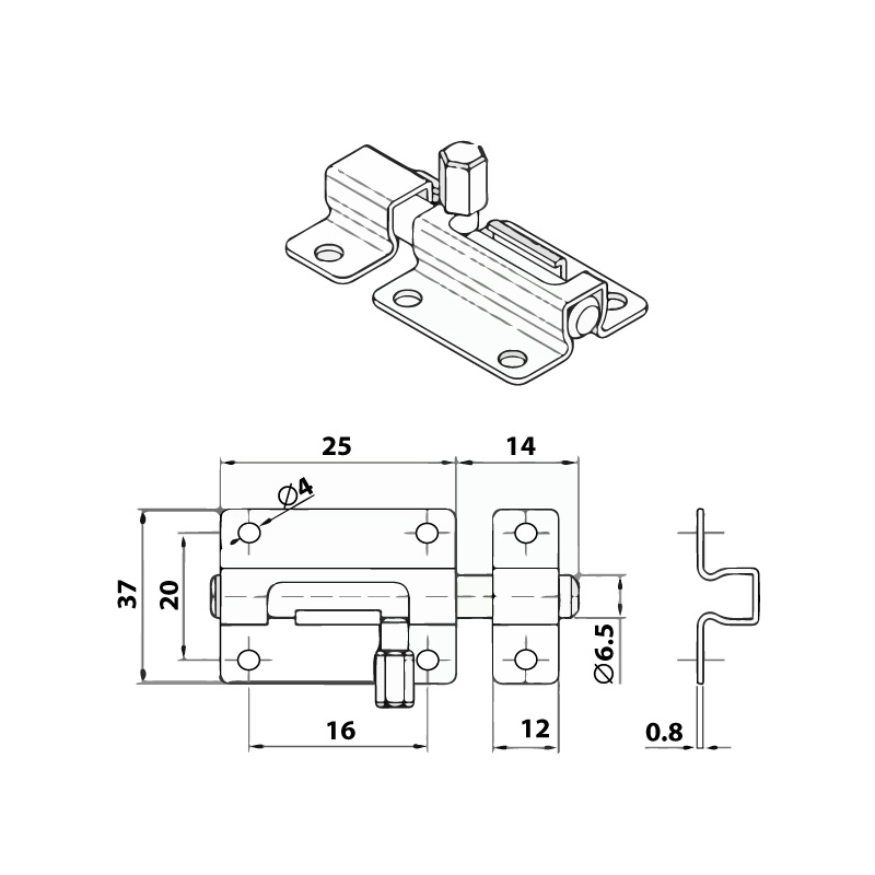 BARREL BOLT INOX 800 / MAT INOX