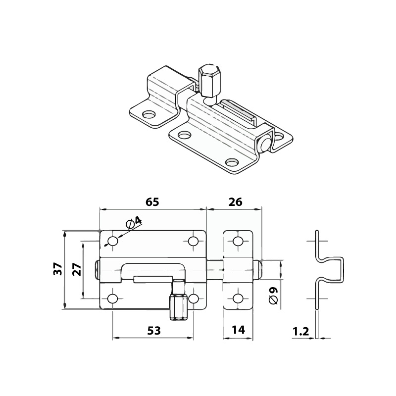 BARREL BOLT INOX 800 / MAT INOX