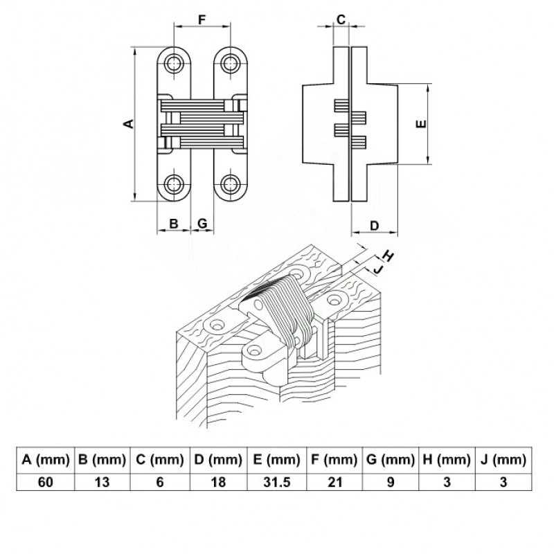 INOX FURNITURE CONCEALED HINGE / 60mm