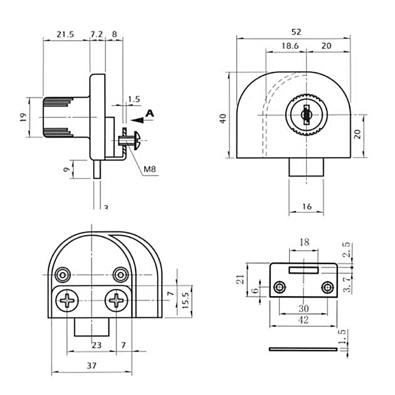 GLASS DOOR LOCK / WITHOUT HOLE / 2 LEAF DOOR GLASS HINGED CLIP-ON WITHOUT HOLE IN THE GLASS