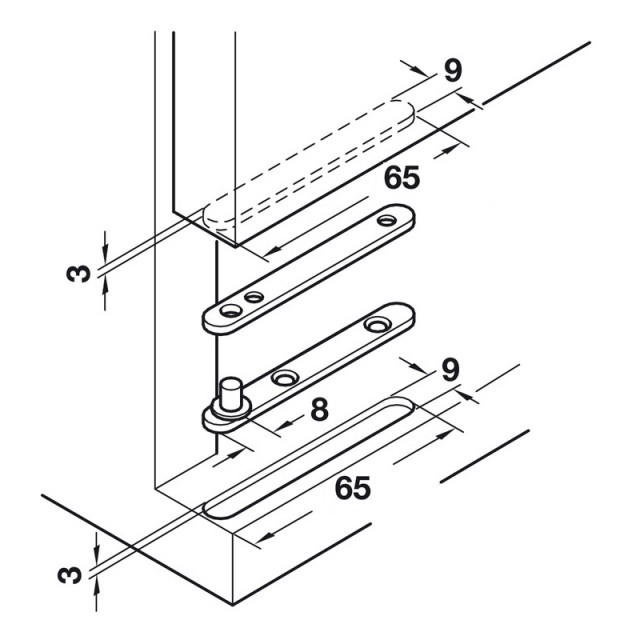 STEEL PIVOT HINGE WITH IDENTICAL FLANGES 65mm / GALVANIZED