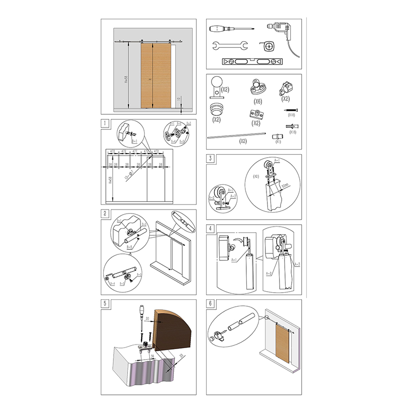 D.25 STAINLESS STEEL MODERN GLASS DOOR RAIL 200cm  BARN DOOR AND HARDWARE