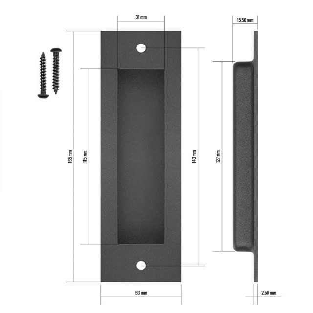 BARN DOOR FLUSH PULL HANDLE / MAT BLACK