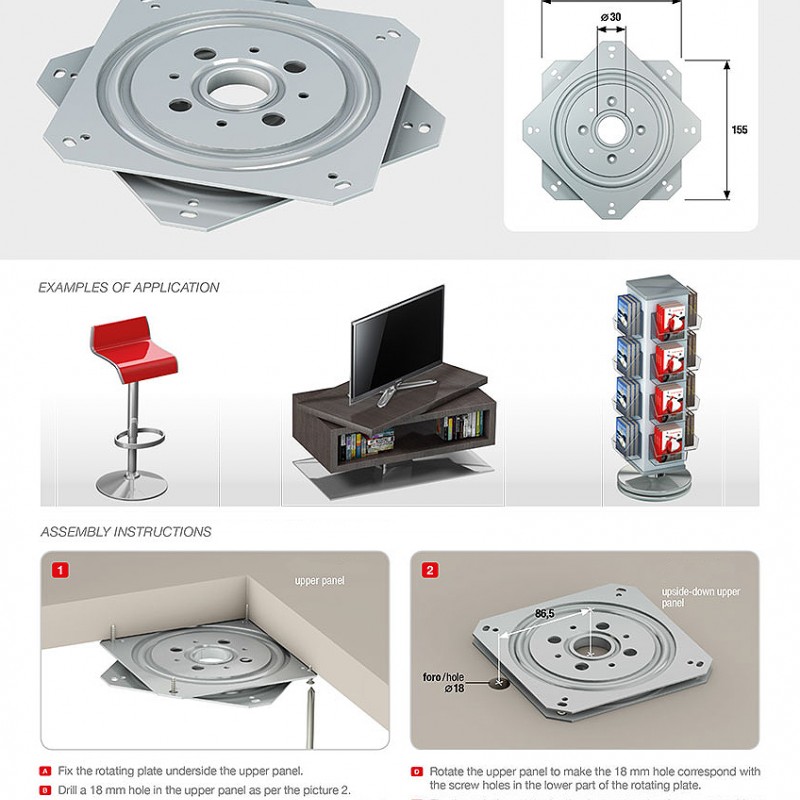 SWIVEL PLATE 155x155 / 150kg ROTATING PLATES