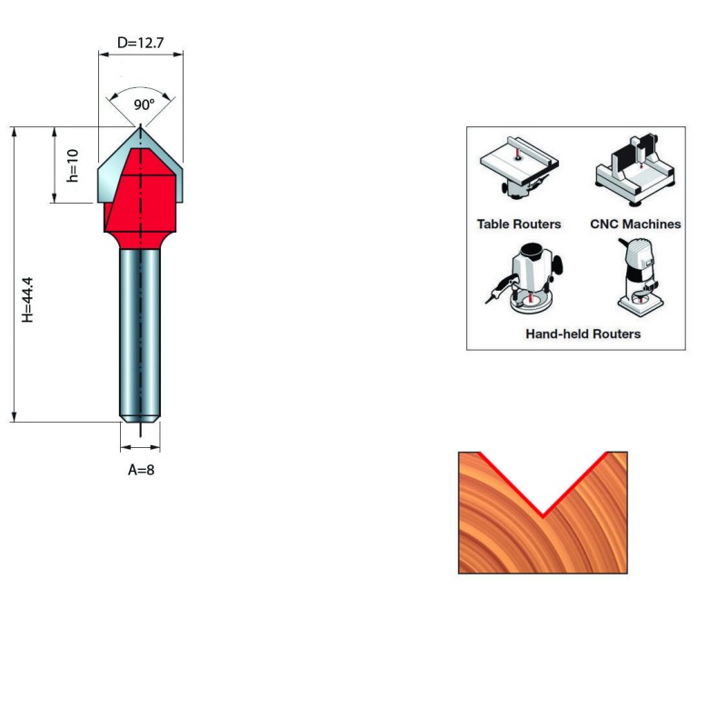 V GROOVE BIT  90 DEGREES D.8 / 12.7mm