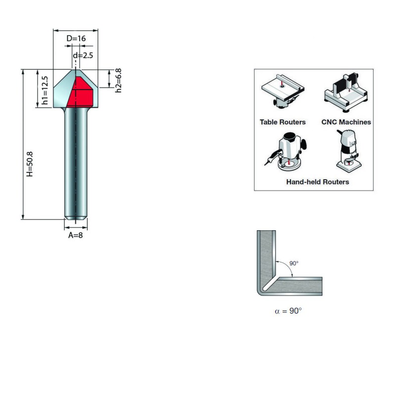 V GROOVE BIT FOR ACM PANEL FOLDING D.8 / 16x12.5mm