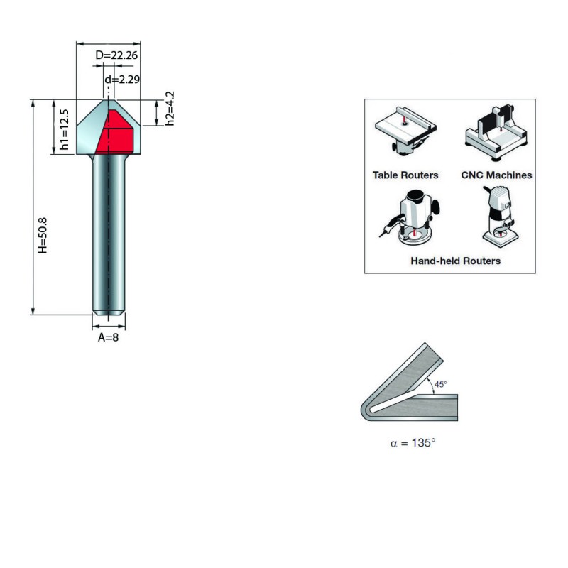 V GROOVE BIT FOR ACM PANEL FOLDING D.8 / 22.23x12.5mm