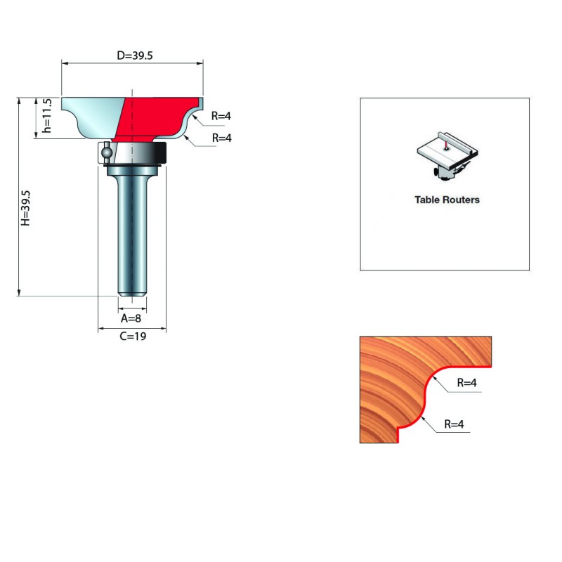 TOP BEARING OGEE AND COVE MOULDING BIT D.8 / 39.5x11.5mm