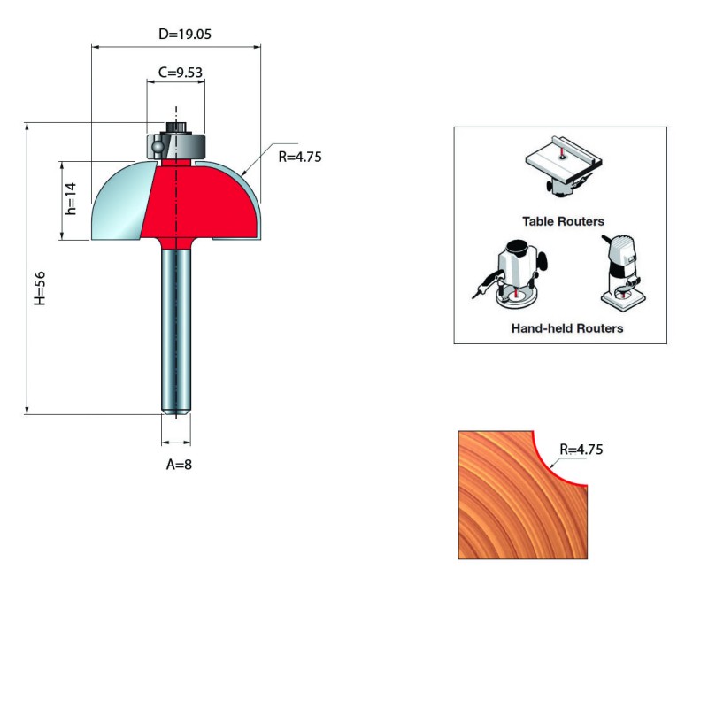 COVE AND BEAD BIT D.8 / 19.05x14mm
