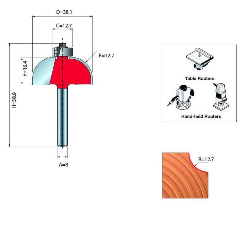 COVE AND BEAD BIT D.8 / 38.1x16.4mm