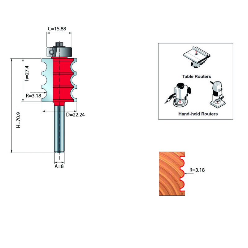 TRIPLE BEARING BITS CHUCK D.8 / 22,24x27,4mm