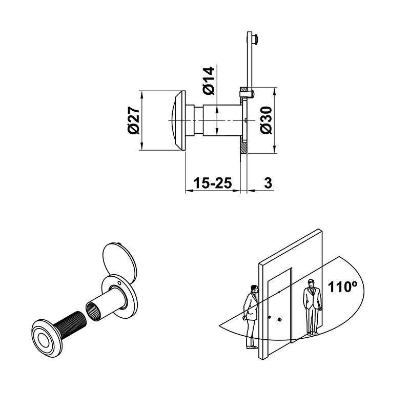 DOOR PEEPHOLE 15-25 AMIG MAT NICKEL PEEPHOLES