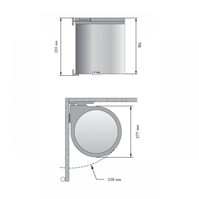 SWING OUT BIN WHITE ROMANGA ITALY / 13 Ltr