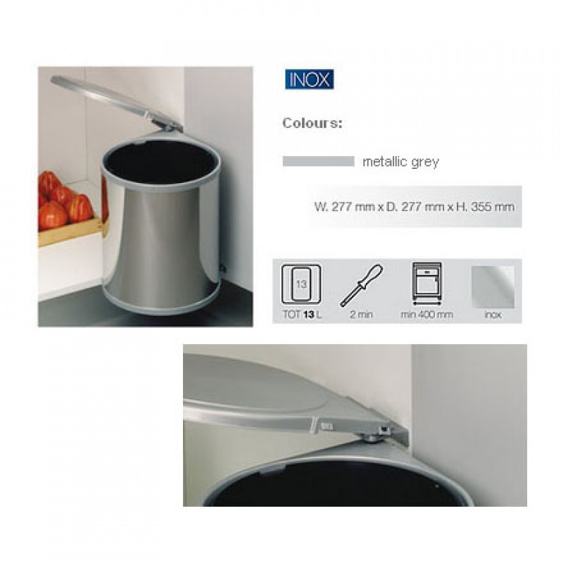 AUT. OPEN LID SWING OUT BIN ROUND INOX ITALY / 13Ltr
