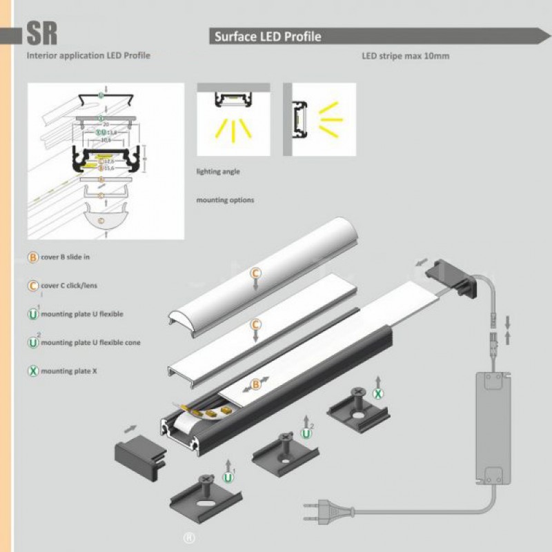 LED PROFILE SURFACE ANODIZED ALUMINIUM  PROFILE SURFACE