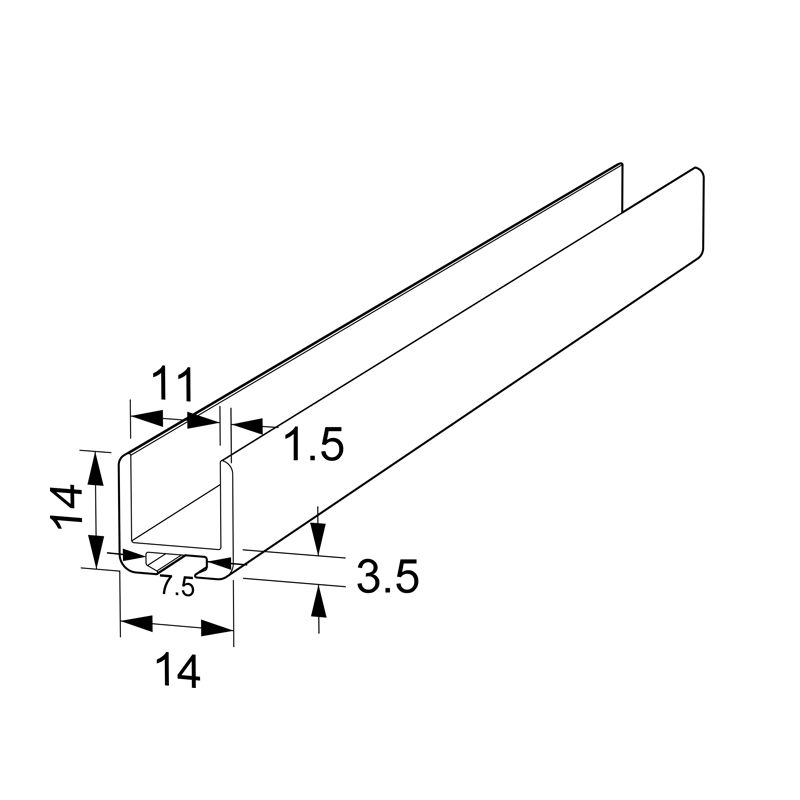 U-SHAPE ALUMINUM PROFILE 14x14 FOR 10mm GLASS U - PROFILES