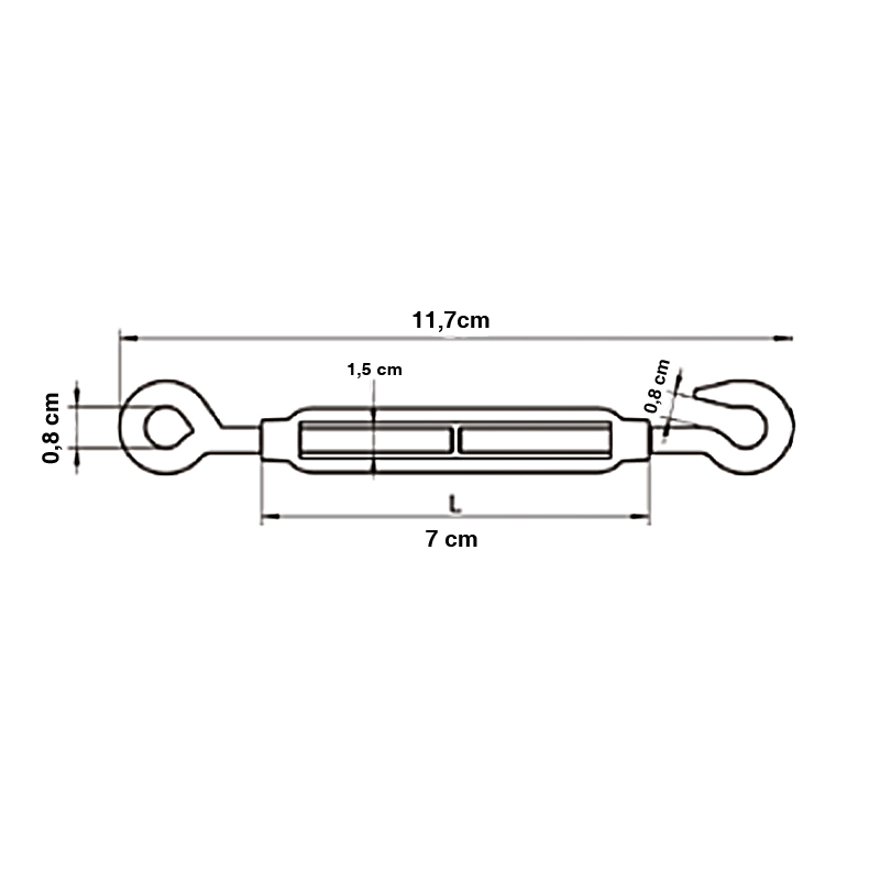 TYPE C TURNBUCKLES EYE/HOOK, OPEN BODY / INOX 316 WIRE ROPE SHELF SYSTEM