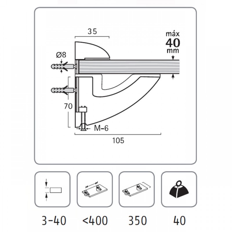 GLASS SHELF SUPPORT TYPE-V LARGE / ALUM. MAT ADJUSTABLE GLASS SHELF SUPPORTS
