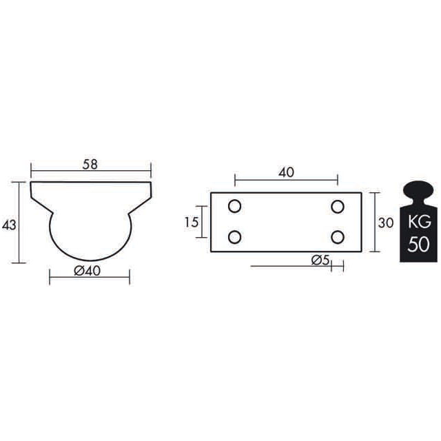 THERMOPLASTIC RUBBER WHEEL CVL D.40 