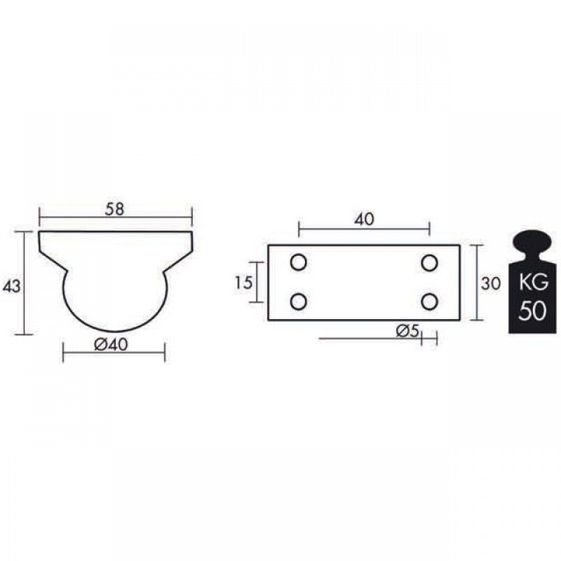 THERMOPLASTIC RUBBER WHEEL CVL D.40 
