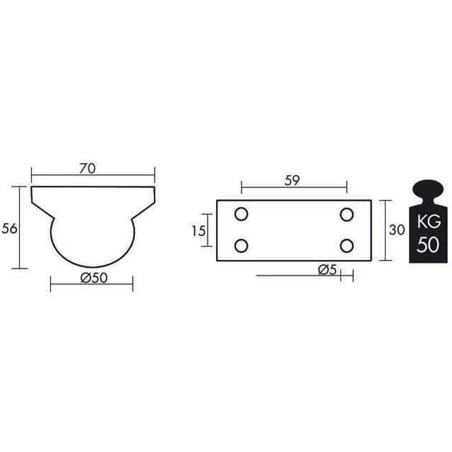 THERMOPLASTIC RUBBER WHEEL CVL D.50 
