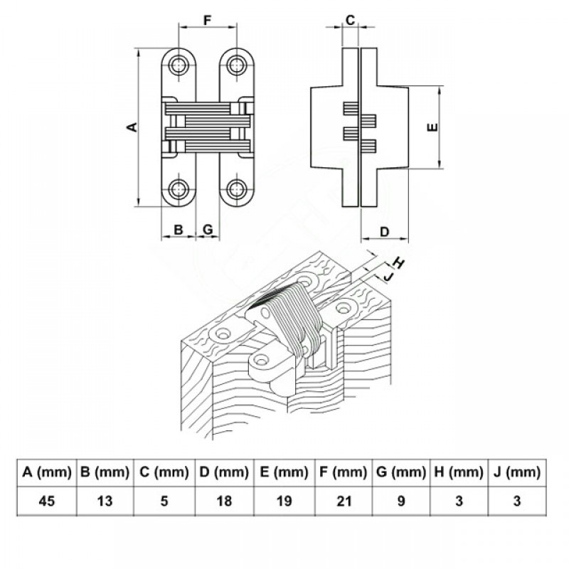 INOX FURNITURE CONCEALED HINGE / 45mm
