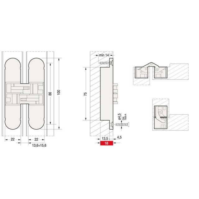 3D ADJUSTABLE CONCEALED DOOR HINGE 100x22 / NICKEL