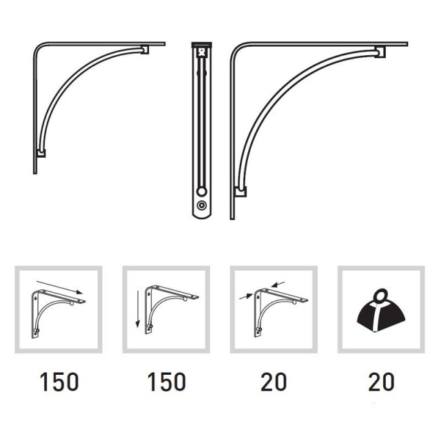 SHELF BRACKET 1461 / 150mm / MAT CHROME
