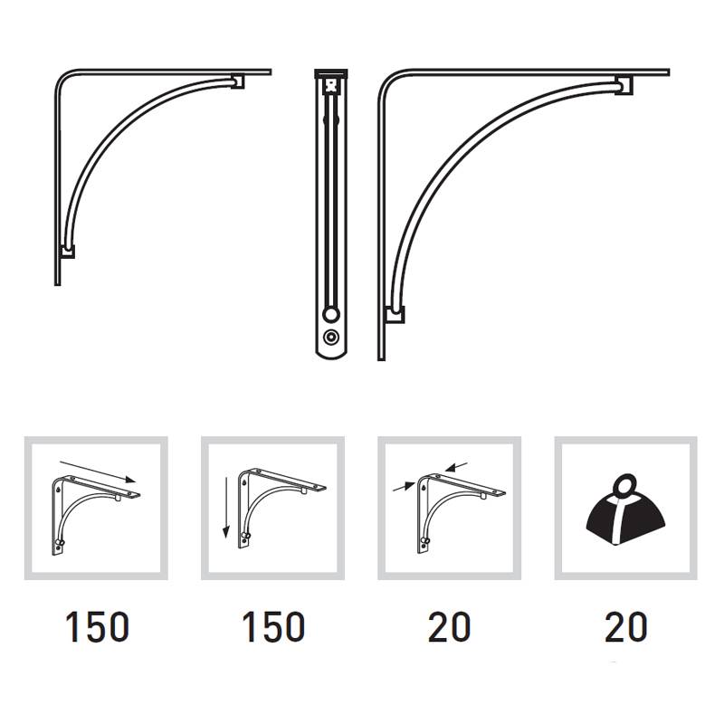 SHELF BRACKET 1461 / 150mm / MAT CHROME DECORATIVE SHELF BRACKETS