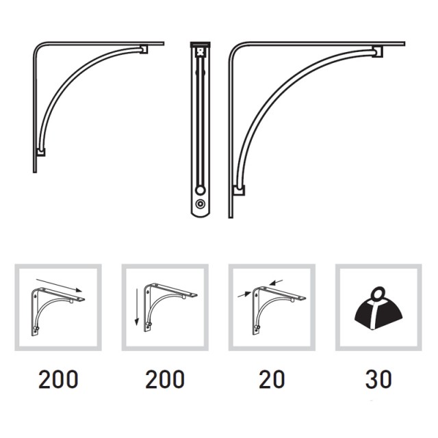 SHELF BRACKET 1461 / 200mm / MAT CHROME