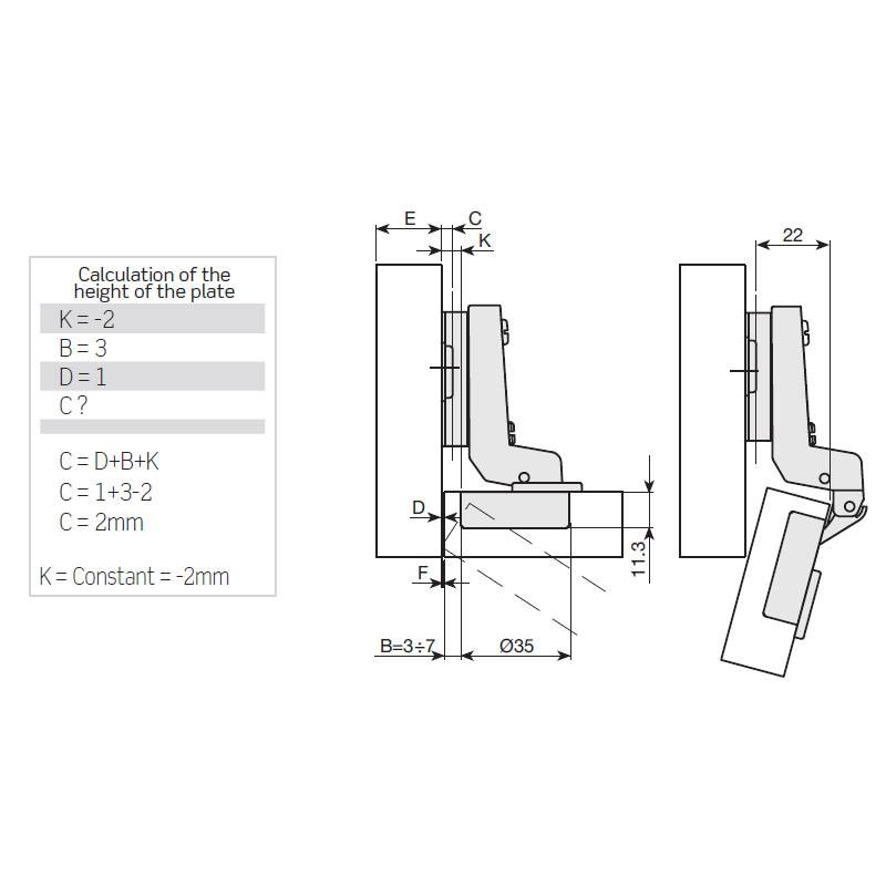 D.35 INDAUX B' HINGE / FOR INSET DOOR