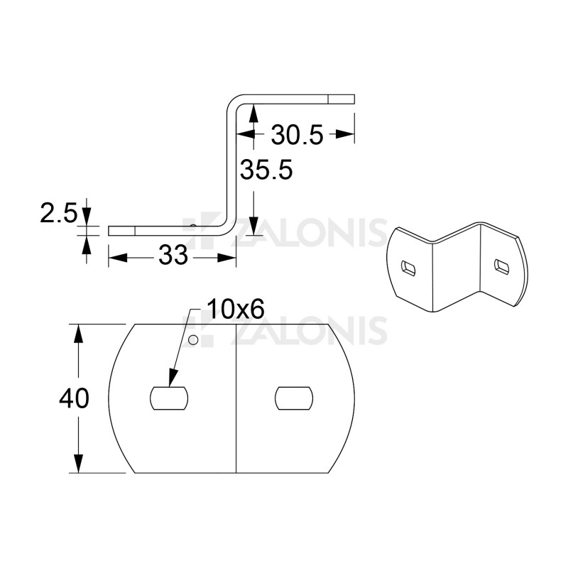 ΓΩΝΙΑ ΣΥΝΔΕΣΗΣ ΖΗΤΑ / 40x33x2.5 mm / ΙΡΙΔΙΟ