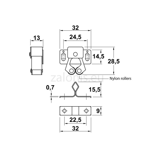 CLOSET ROLLER CATCH / IRIDIUM