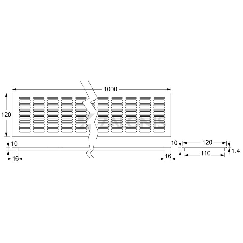 VENTILATION GRILLE COVER 12x100 cm / MAT BLACK