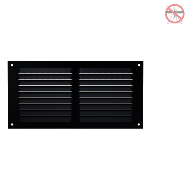 AIR VENTILATION GRILLE COVER WITH INSECTS NET 10x20cm / BLACK