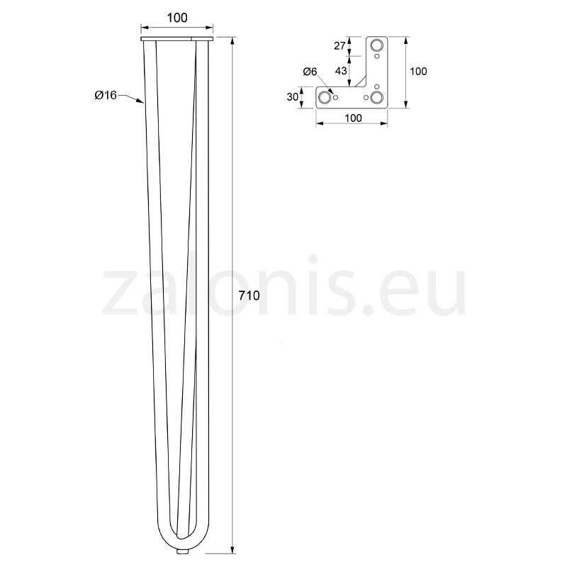 ΠΟΔΙ ΤΡΑΠΕΖΙΟΥ HAIRPIN 3-ROD VINTAGE / Υ.710 / ΜΑΥΡΟ ΜΑΤ