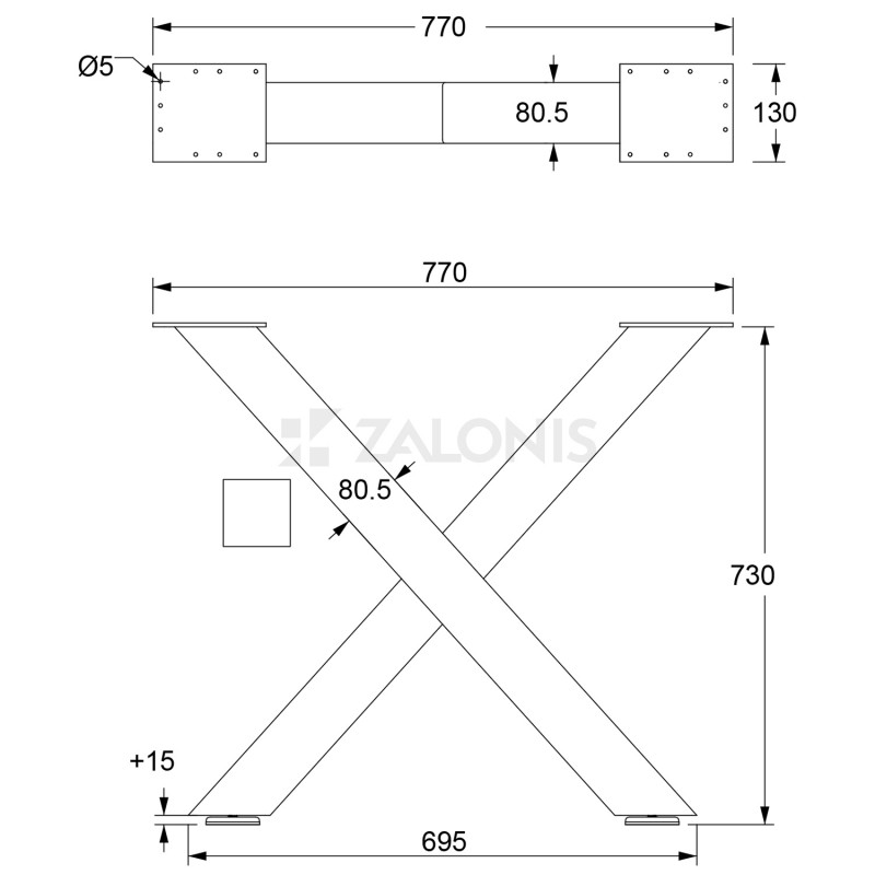 ΠΟΔΙ ΤΡΑΠΕΖΙΟΥ X m.680 80x80 / Υ. 730 / ΜΑΥΡΟ ΜΑΤ