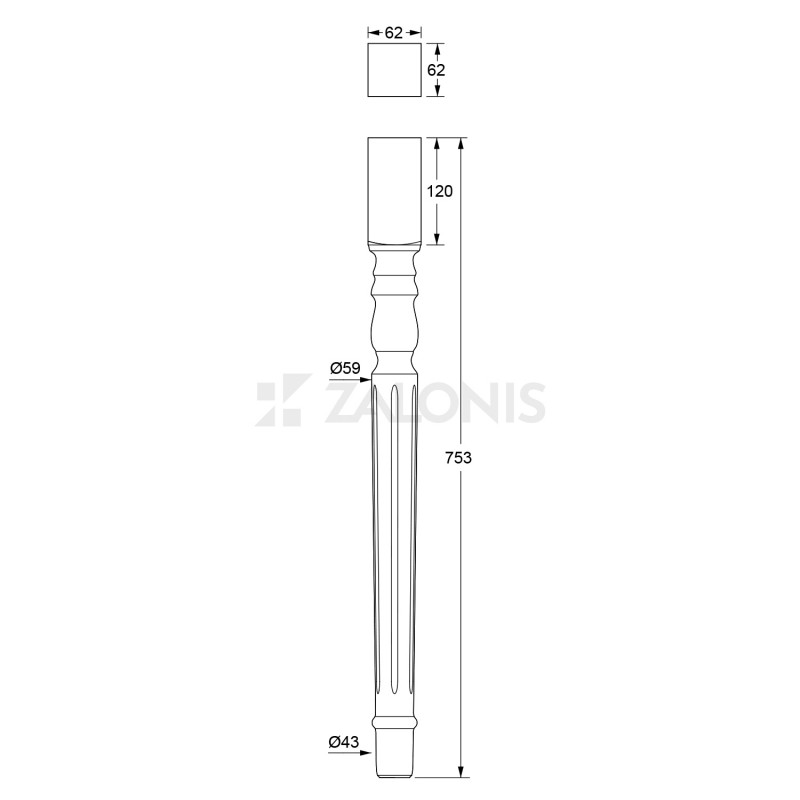 ΠΟΔΙ ΤΡΑΠΕΖΙΟΥ ΣΤΡΟΓΓΥΛΟ ΡΑΒΔΩΤΟ / ΟΞΥΑ / 60x60 / Υ.750 ΠΟΔΙΑ ΤΡΑΠΕΖΙΩΝ-ΓΡΑΦΕΙΩΝ