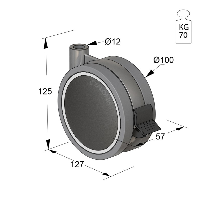 ΡΟΔΑ SR METAL Φ.100 Υ.125 / ΜΕ ΦΡΕΝΟ ΣΕΙΡΑ SR METAL / 40-100 Kg