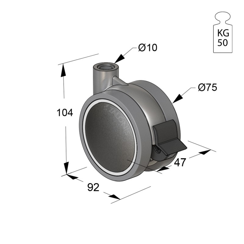 ΡΟΔΑ SR METAL Φ.75 Υ.104 / ΜΕ ΦΡΕΝΟ ΣΕΙΡΑ SR METAL / 40-100 Kg