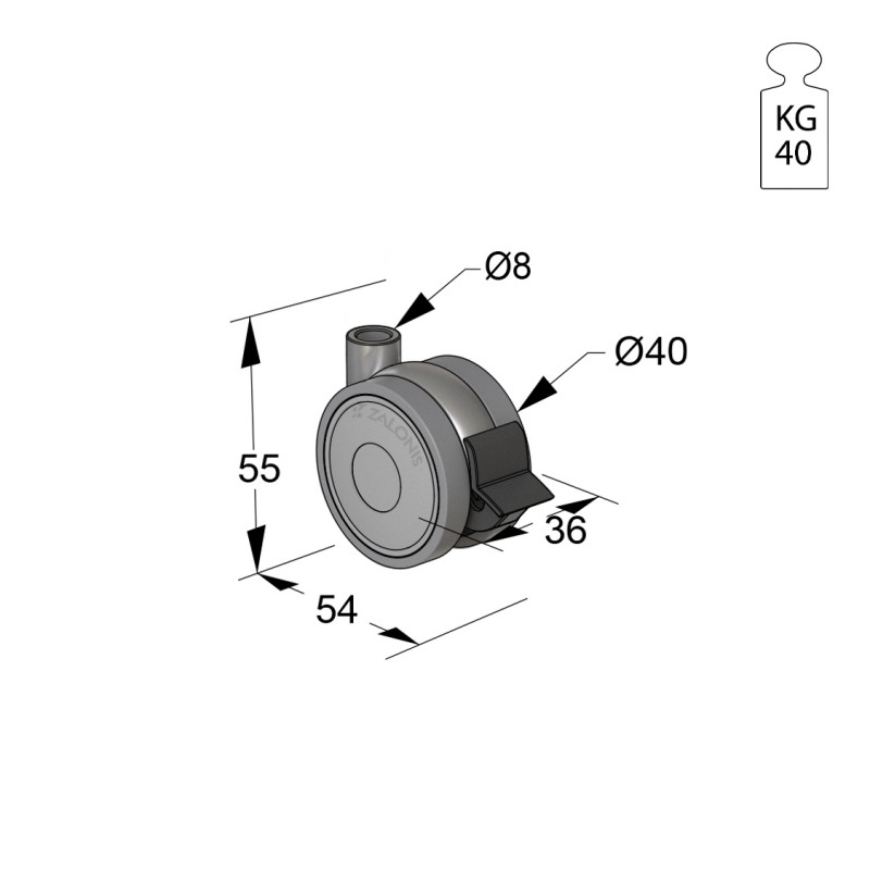 ΡΟΔΑ SR METAL Φ.40 Υ.55 / ΜΕ ΦΡΕΝΟ ΣΕΙΡΑ SR METAL / 40-100 Kg