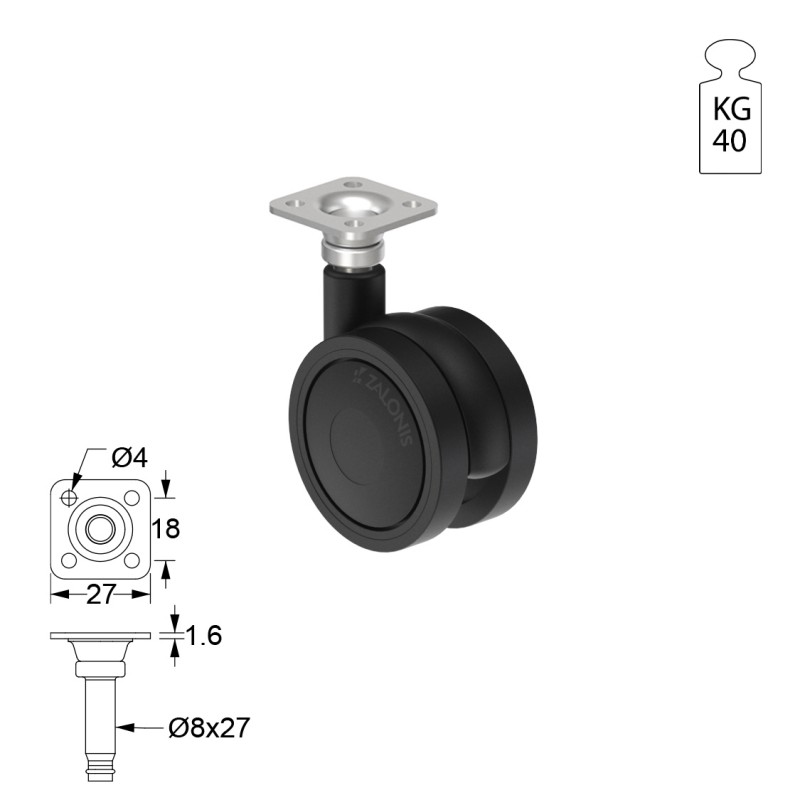 ΡΟΔΑ SR PLASTIC Φ.40 / ΜΑΥΡΟ ΣΕΙΡΑ SR PLASTIC / 40-50 Kg