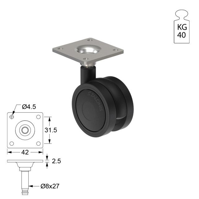 ΡΟΔΑ SR PLASTIC Φ.40 / ΜΑΥΡΟ