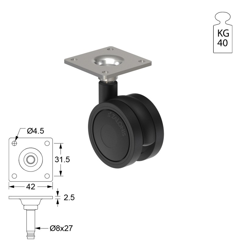 ΡΟΔΑ SR PLASTIC Φ.40 / ΜΑΥΡΟ ΣΕΙΡΑ SR PLASTIC / 40-50 Kg
