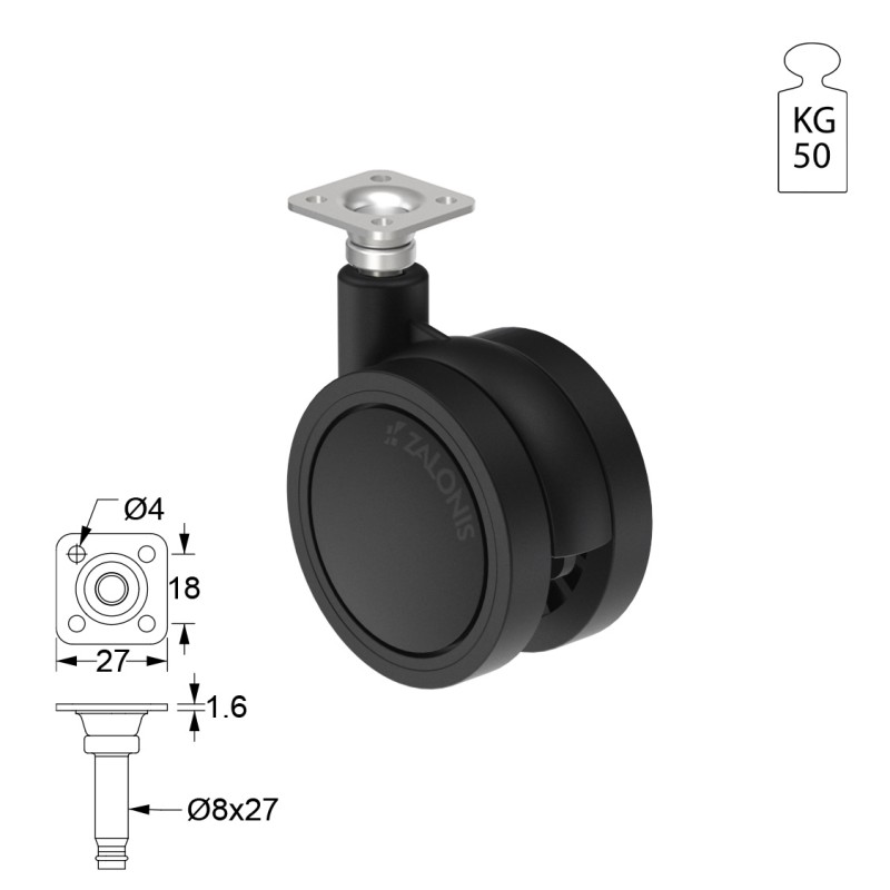 ΡΟΔΑ SR PLASTIC Φ.60 / ΜΑΥΡΟ ΣΕΙΡΑ SR PLASTIC / 40-50 Kg